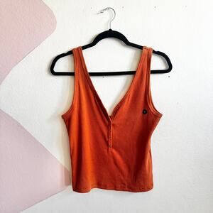 Abercrombie & Fitch Brown Ribbed Henley Tank Top‎ Preppy 2000s Y2K Large